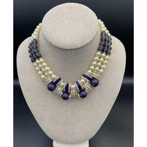 Biancardi Venezia Italy Necklace Faux Pearl, Dark Purple, Royal Blue Beads